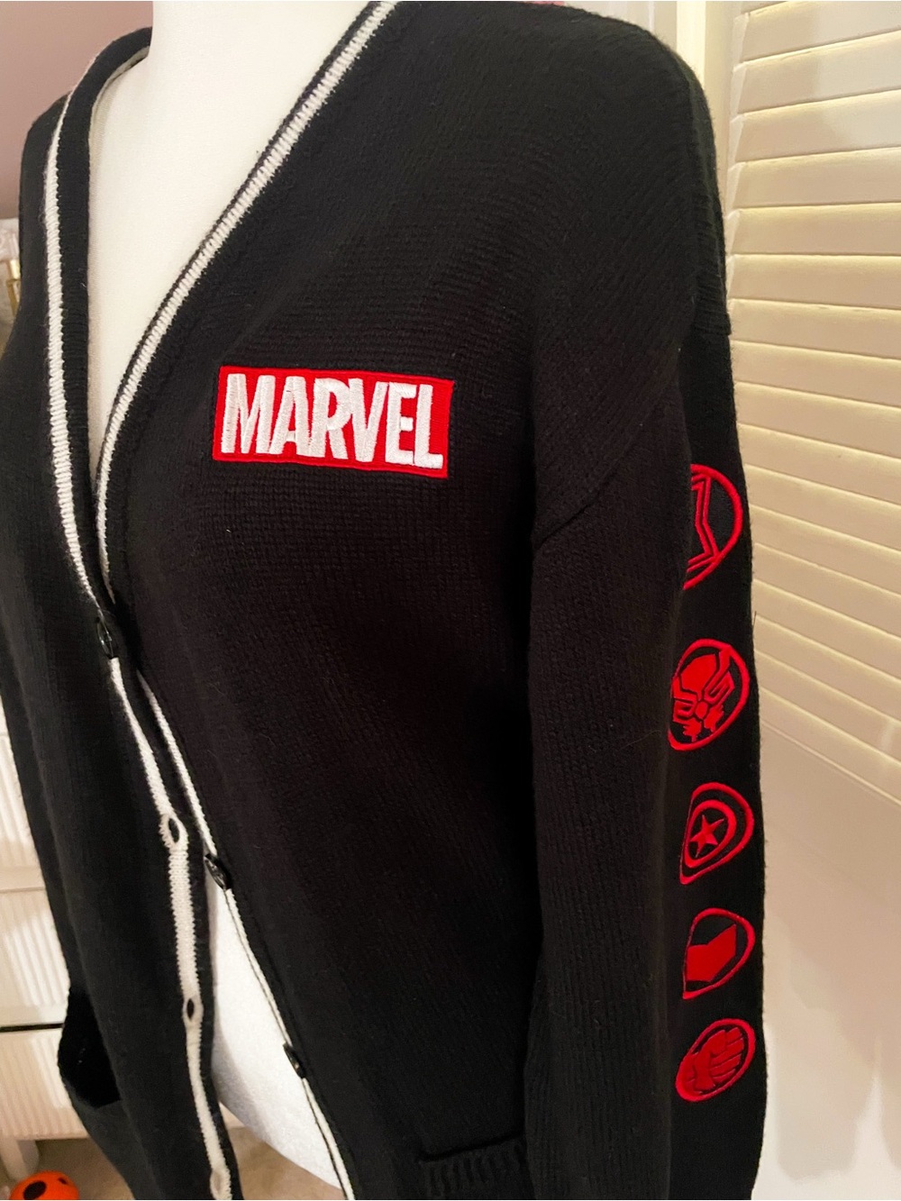 Marvel Black Cardigan with Red Logo Accents